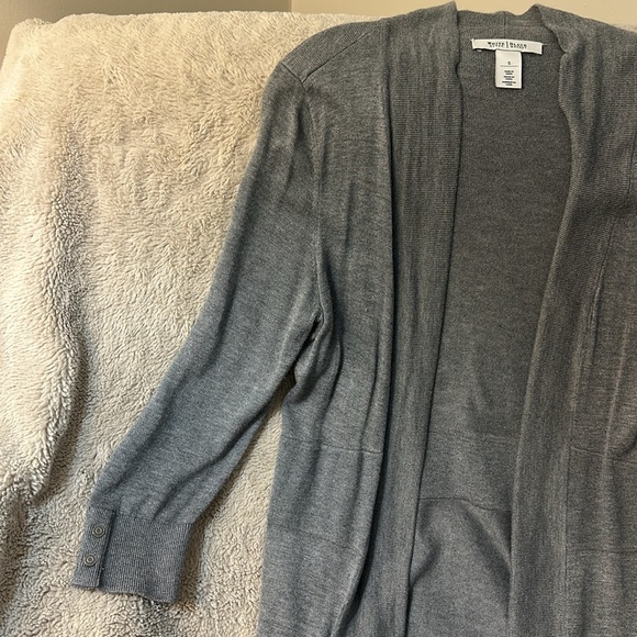 White House Black Market Grey 3/4 sleeve Cardigan - Picture 3 of 4